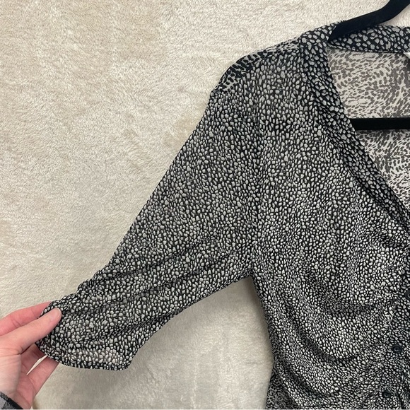CAbi #241 Gathered Placket Sheer Blouse Womens medium ruched front animal print - Picture 5 of 9